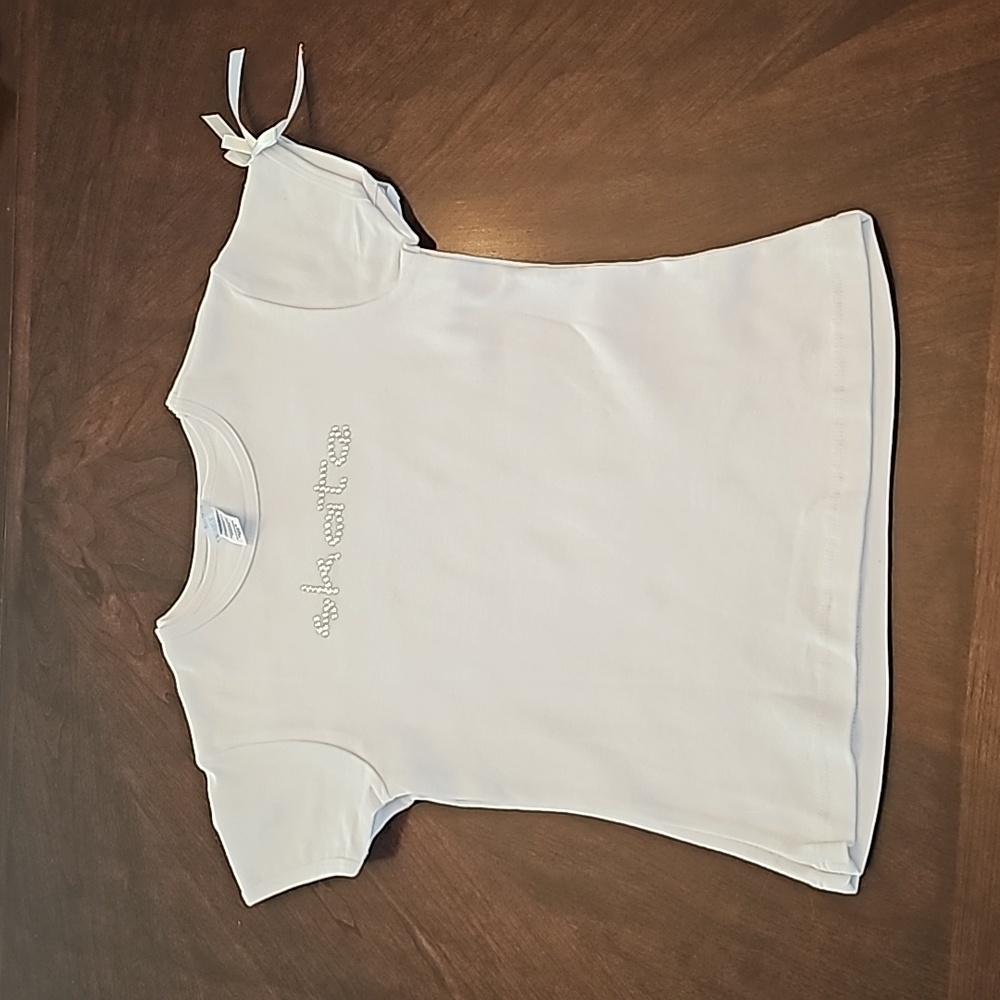 Custom T-Shirt, Girls 14/16, White with SKATE in rhinestones